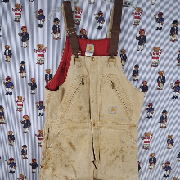 Vintage Carhartt UFCW union-made quilt line bib workwear half zip overalls - Picture 1 of 10